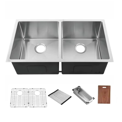 Populaire 304 en acier inoxydable cuisines à double bol éviers éviers multifonctionnels avec accessoires
