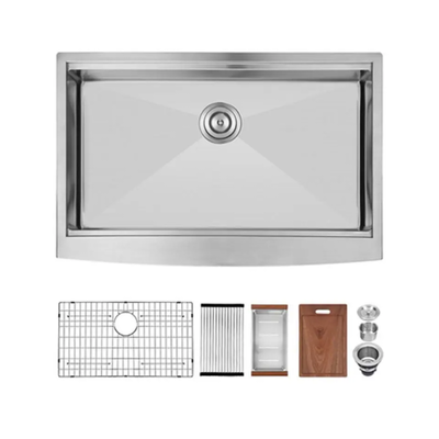 Best Sale Golden Single Bowl Apron Front Farmhouse Sinks manufacturer Workstation Commercial Kitchen Sink With Grid Cutting Board Grand éVier Cuisine Inoxydable