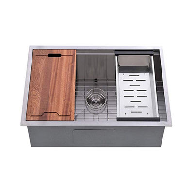 Oem Odm 32x18x9inch Ledge Station de travail artisanale sous le comptoir Evier de cuisine avec planche à découper et panier SS304 éviers en acier inoxydable éviers de lavage Amazon vente à chaud Fregaderos De Cocina